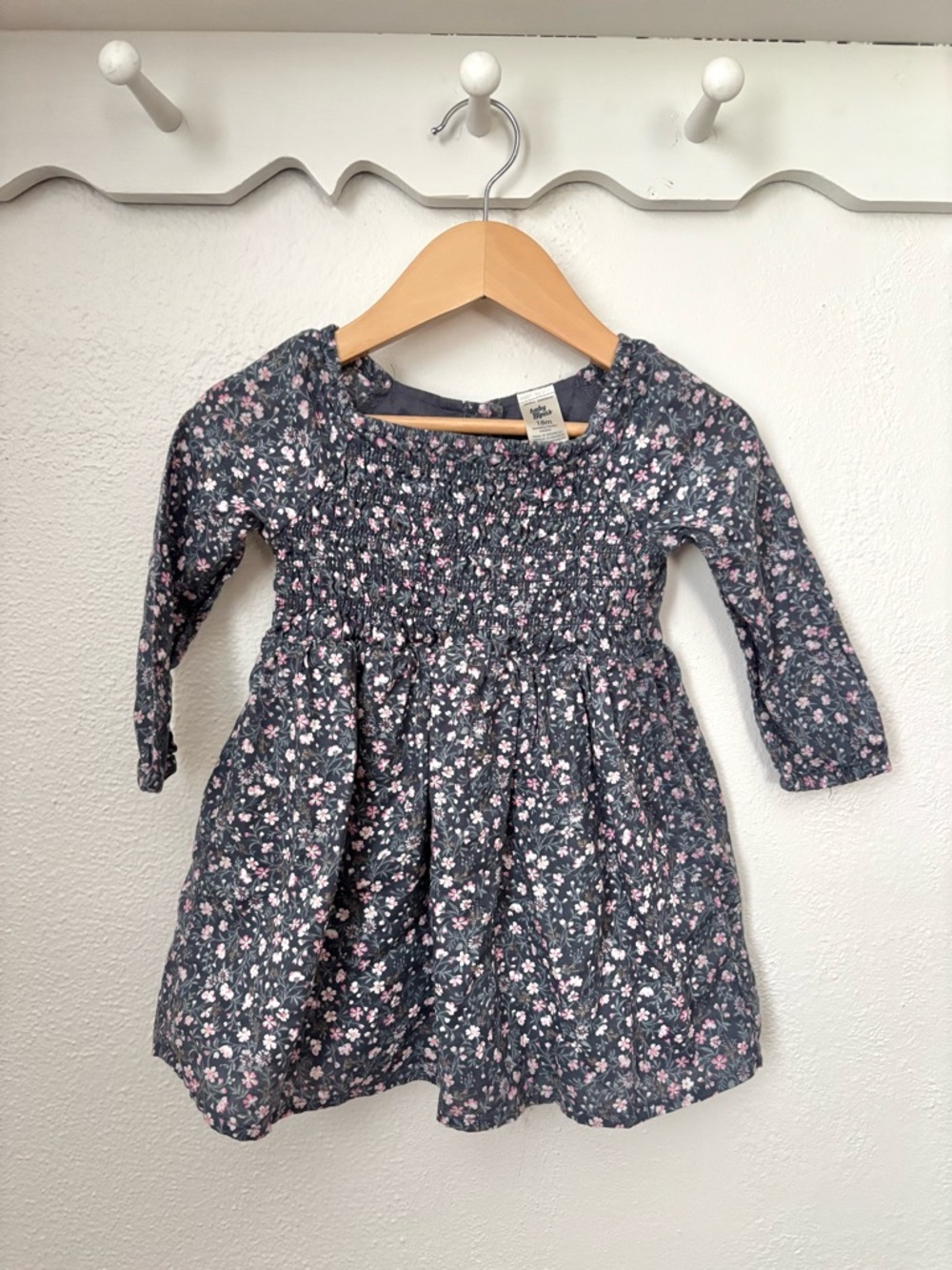 Baby B’gosh Blue Floral Smocked Dress 12-18M Long Sleeve Cotton
